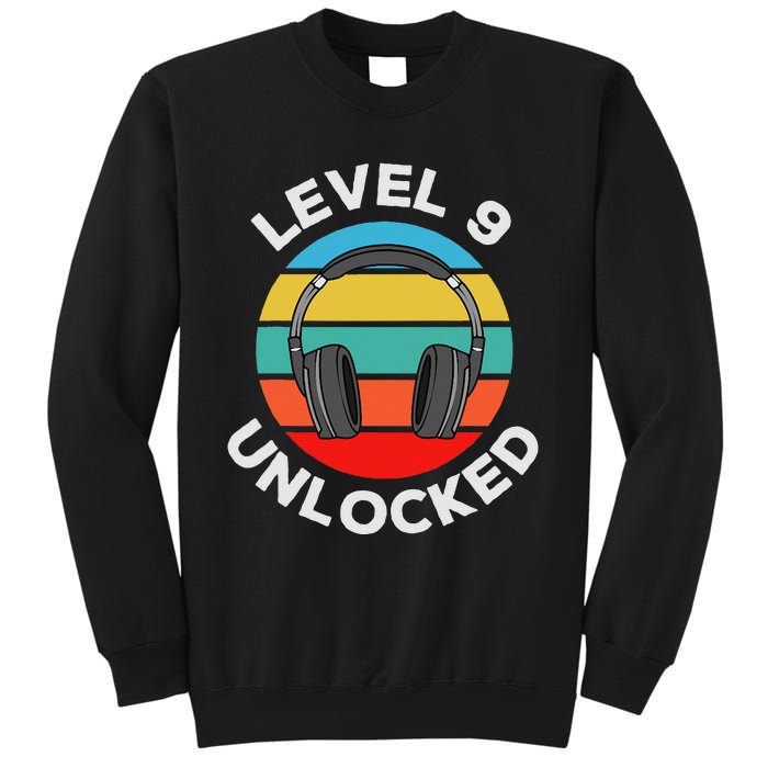 Level 9 Unlocked Music Dj Headphones Vintage 9th Birthday Sweatshirt