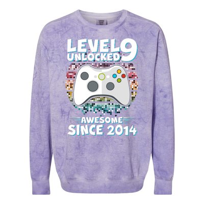 Level 9 Unlocked Awesome Since 2014 Gamer Birthday Colorblast Crewneck Sweatshirt