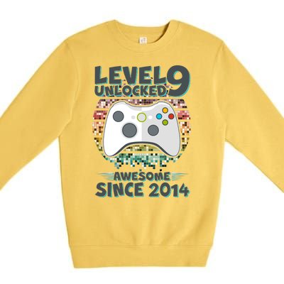 Level 9 Unlocked Awesome Since 2014 Gamer Birthday Premium Crewneck Sweatshirt