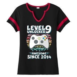 Level 9 Unlocked Awesome Since 2014 Gamer Birthday Ladies Halftime Notch Neck Tee