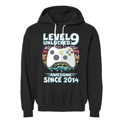 Level 9 Unlocked Awesome Since 2014 Gamer Birthday Garment-Dyed Fleece Hoodie