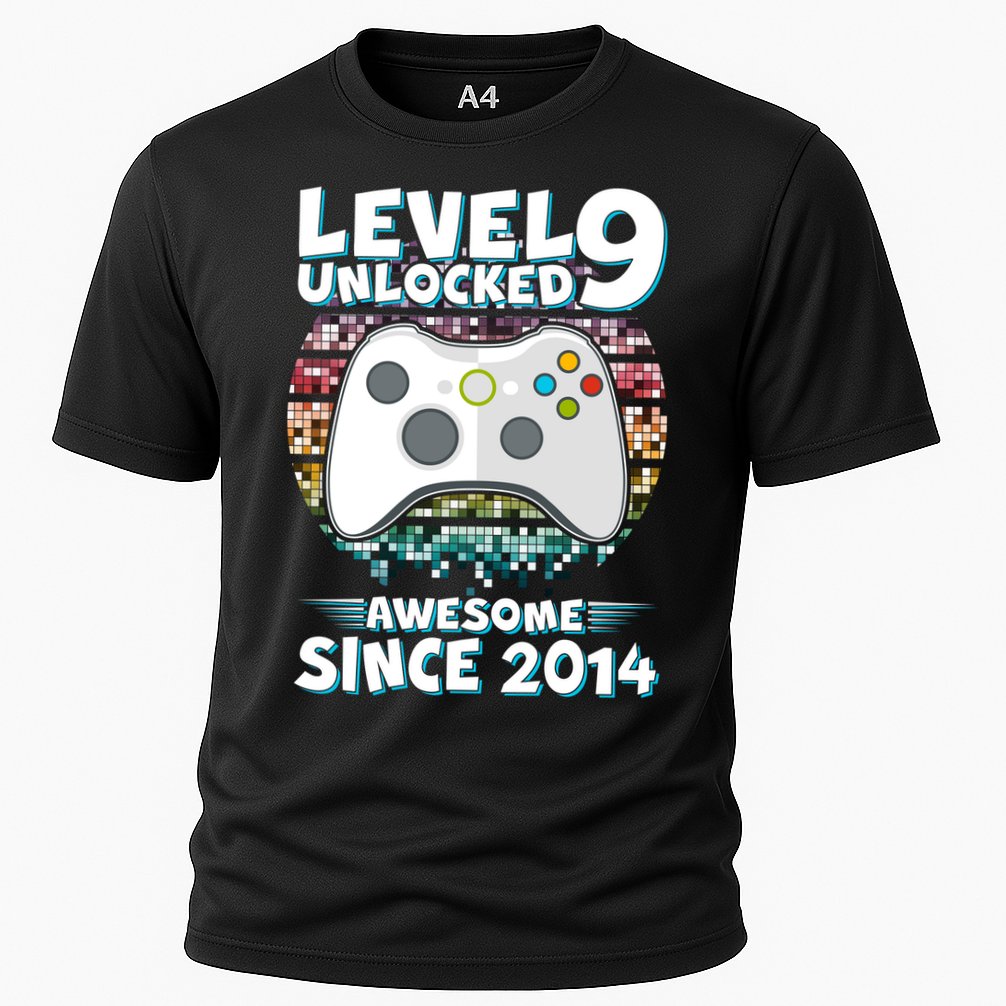 Level 9 Unlocked Awesome Since 2014 Gamer Birthday Cooling Performance Crew T-Shirt