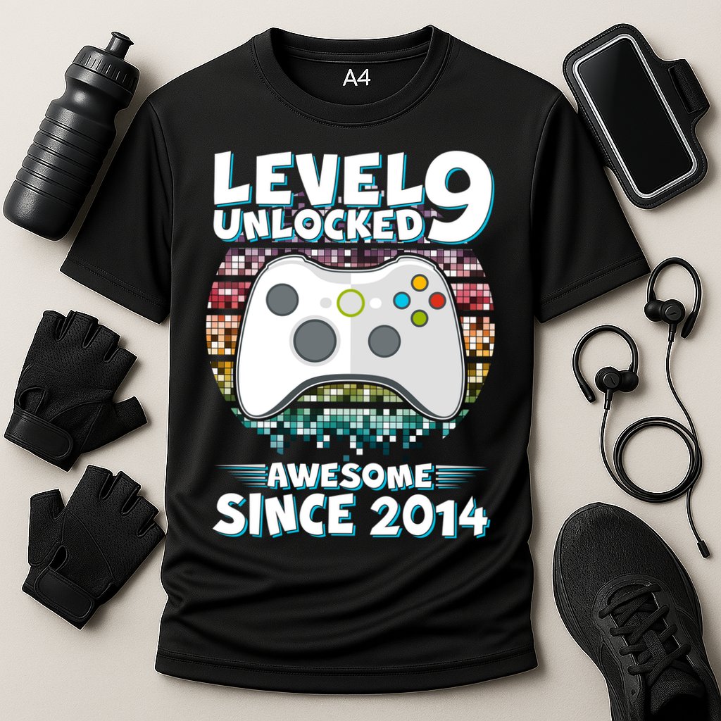 Level 9 Unlocked Awesome Since 2014 Gamer Birthday Cooling Performance Crew T-Shirt