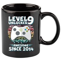 Level 9 Unlocked Awesome Since 2014 Gamer Birthday 11oz C Handle Ceramic Mug