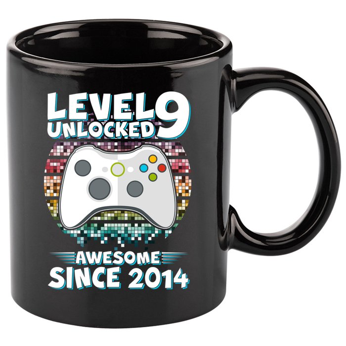 Level 9 Unlocked Awesome Since 2014 Gamer Birthday 11oz C Handle Ceramic Mug