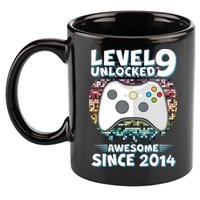 Level 9 Unlocked Awesome Since 2014 Gamer Birthday 11oz C Handle Ceramic Mug
