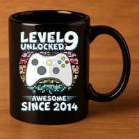Level 9 Unlocked Awesome Since 2014 Gamer Birthday 11oz C Handle Ceramic Mug
