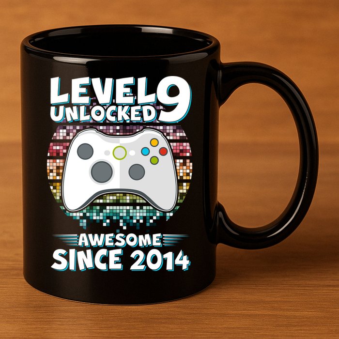 Level 9 Unlocked Awesome Since 2014 Gamer Birthday 11oz C Handle Ceramic Mug