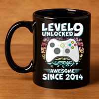 Level 9 Unlocked Awesome Since 2014 Gamer Birthday 11oz C Handle Ceramic Mug