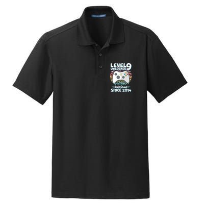Level 9 Unlocked Awesome Since 2014 Gamer Birthday Dry Zone Grid Polo