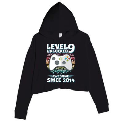 Level 9 Unlocked Awesome Since 2014 Gamer Birthday Crop Fleece Hoodie