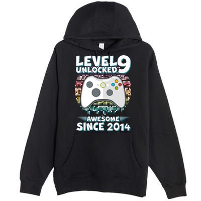 Level 9 Unlocked Awesome Since 2014 Gamer Birthday Premium Pullover Hoodie