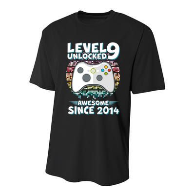 Level 9 Unlocked Awesome Since 2014 Gamer Birthday Youth Performance Sprint T-Shirt
