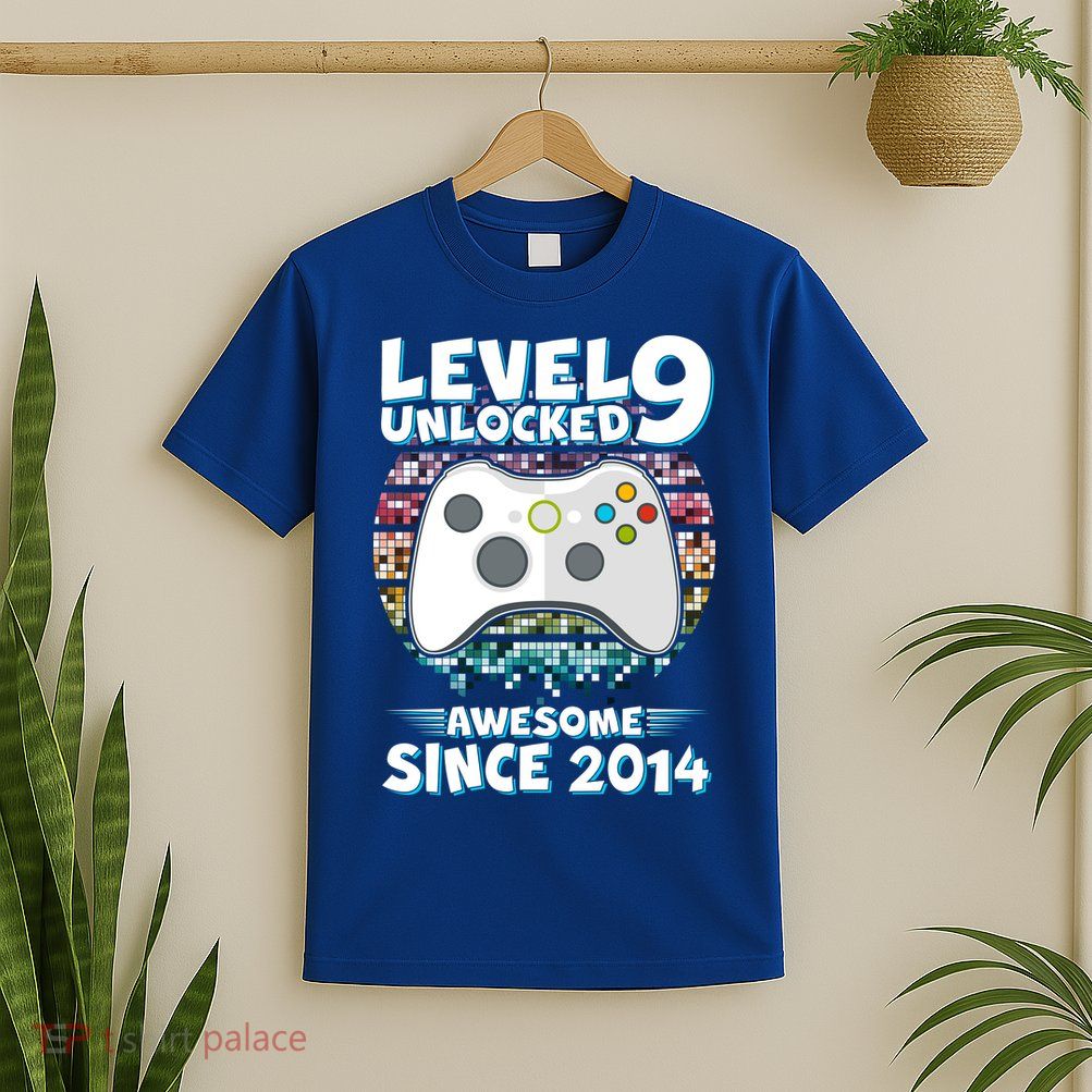 Level 9 Unlocked Awesome Since 2014 Gamer Birthday T-Shirt