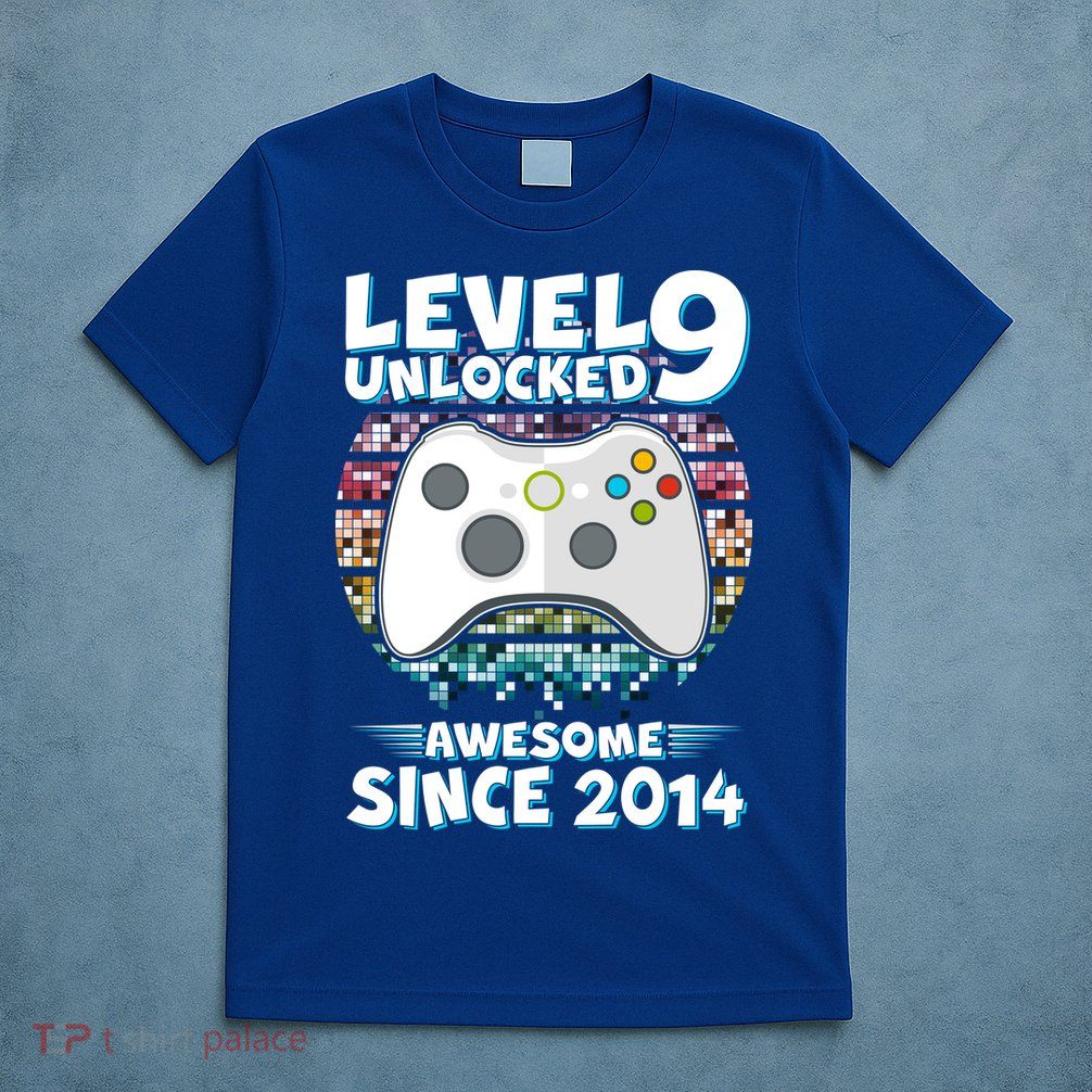 Level 9 Unlocked Awesome Since 2014 Gamer Birthday T-Shirt