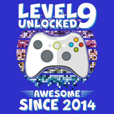 Level 9 Unlocked Awesome Since 2014 Gamer Birthday T-Shirt