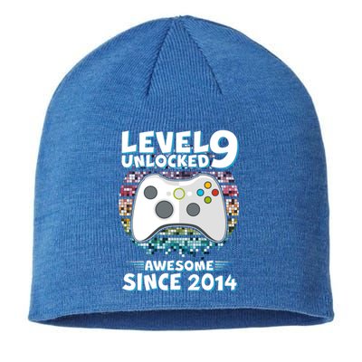 Level 9 Unlocked Awesome Since 2014 Gamer Birthday Sustainable Beanie