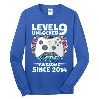 Level 9 Unlocked Awesome Since 2014 Gamer Birthday Tall Long Sleeve T-Shirt