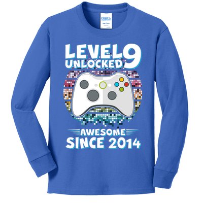 Level 9 Unlocked Awesome Since 2014 Gamer Birthday Kids Long Sleeve Shirt