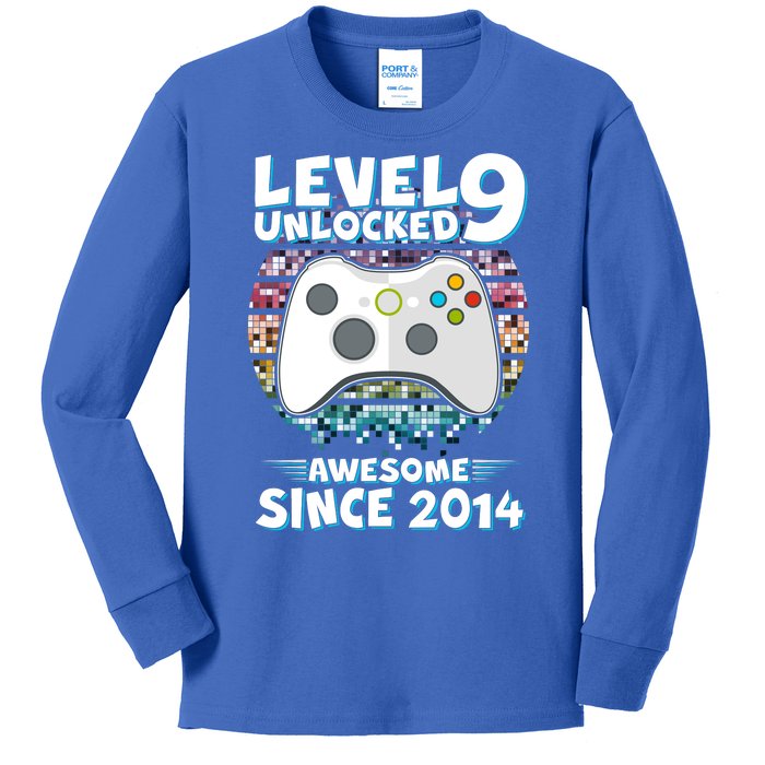 Level 9 Unlocked Awesome Since 2014 Gamer Birthday Kids Long Sleeve Shirt