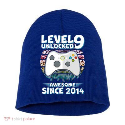 Level 9 Unlocked Awesome Since 2014 Gamer Birthday Short Acrylic Beanie