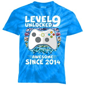 Level 9 Unlocked Awesome Since 2014 Gamer Birthday Kids Tie-Dye T-Shirt