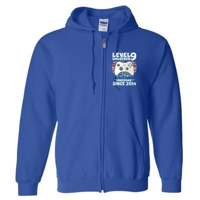 Level 9 Unlocked Awesome Since 2014 Gamer Birthday Full Zip Hoodie