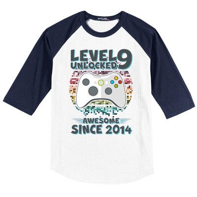 Level 9 Unlocked Awesome Since 2014 Gamer Birthday Baseball Sleeve Shirt