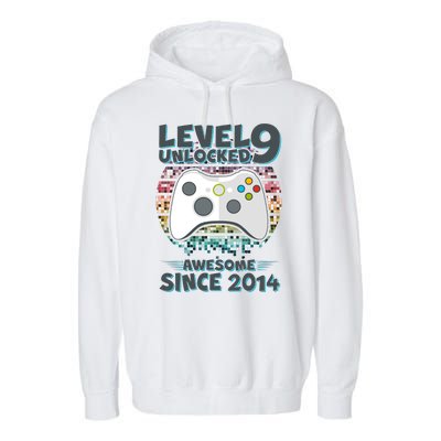 Level 9 Unlocked Awesome Since 2014 Gamer Birthday Garment-Dyed Fleece Hoodie