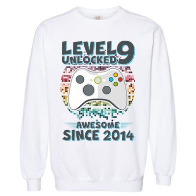 Level 9 Unlocked Awesome Since 2014 Gamer Birthday Garment-Dyed Sweatshirt
