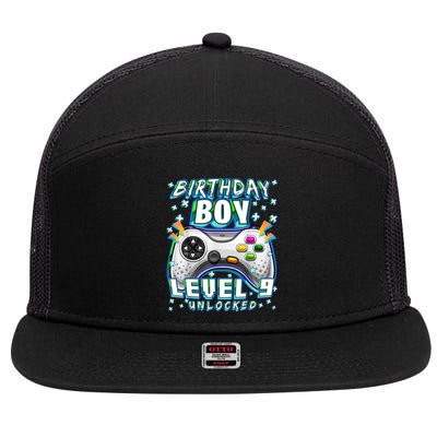 Level 9 Unlocked Video Game 9th Birthday Gamer Boys TShirt 7 Panel Mesh Trucker Snapback Hat