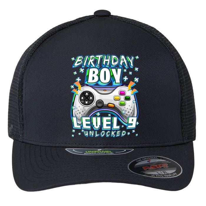 Level 9 Unlocked Video Game 9th Birthday Gamer Boys TShirt Flexfit Unipanel Trucker Cap