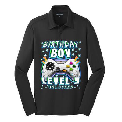 Level 9 Unlocked Video Game 9th Birthday Gamer Boys TShirt Silk Touch Performance Long Sleeve Polo