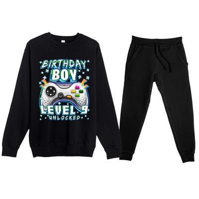 Level 9 Unlocked Video Game 9th Birthday Gamer Boys TShirt Premium Crewneck Sweatsuit Set