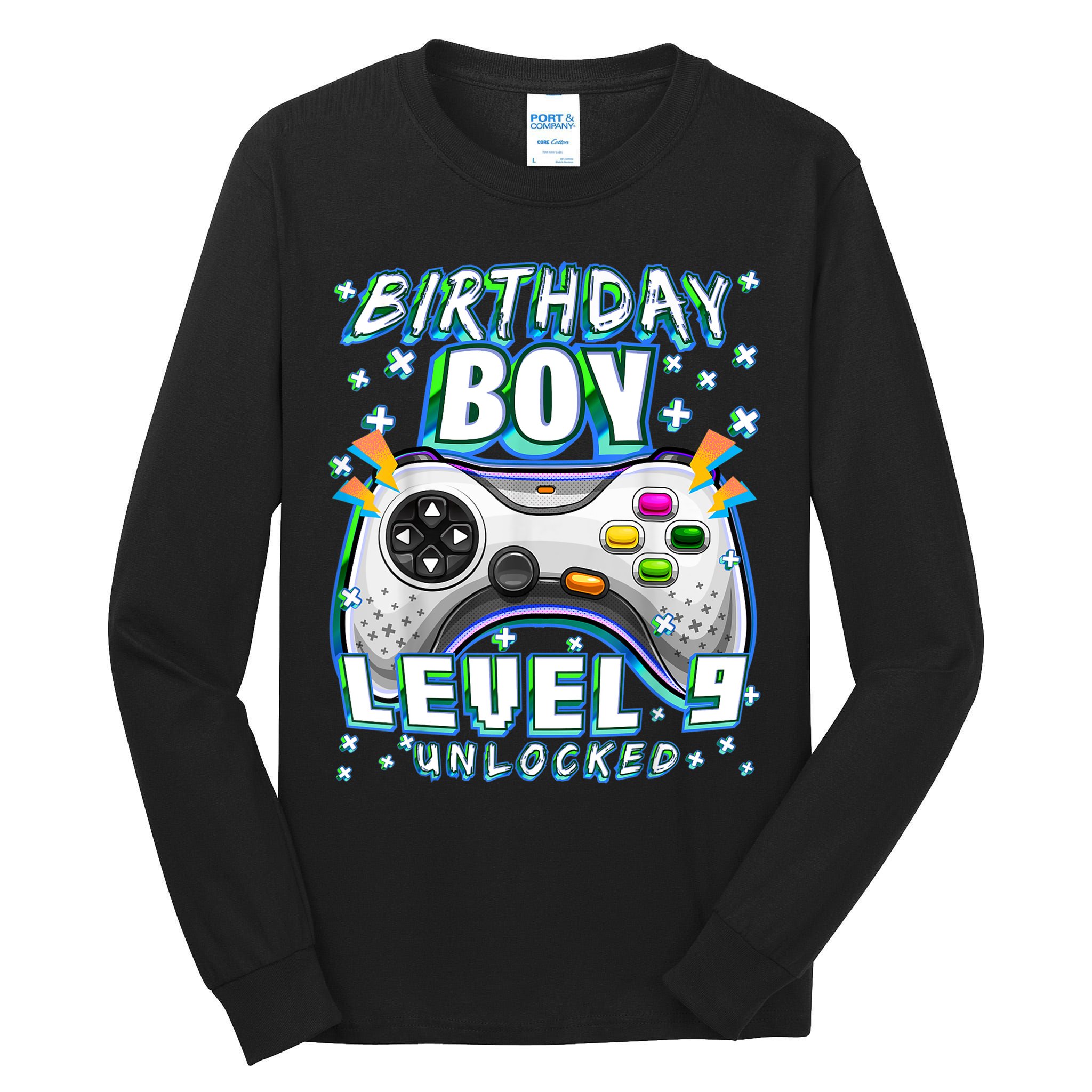 Level 9 Unlocked Video Game 9th Birthday Gamer Boys TShirt Tall Long Sleeve T-Shirt