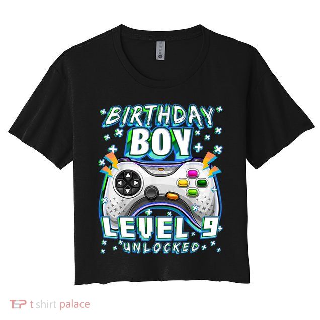 Level 9 Unlocked Video Game 9th Birthday Gamer Boys TShirt Crop Top