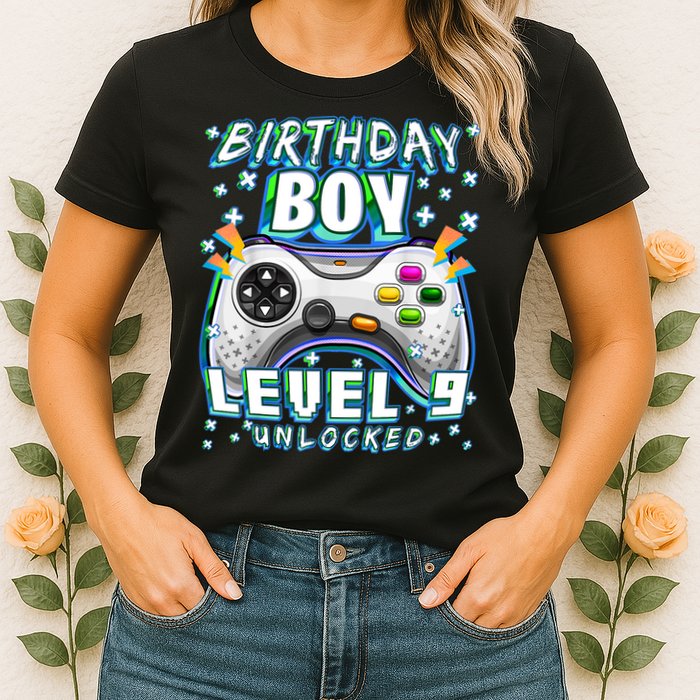 Level 9 Unlocked Video Game 9th Birthday Gamer Boys TShirt Womens T-Shirt