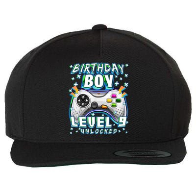 Level 9 Unlocked Video Game 9th Birthday Gamer Boys TShirt Wool Snapback Cap