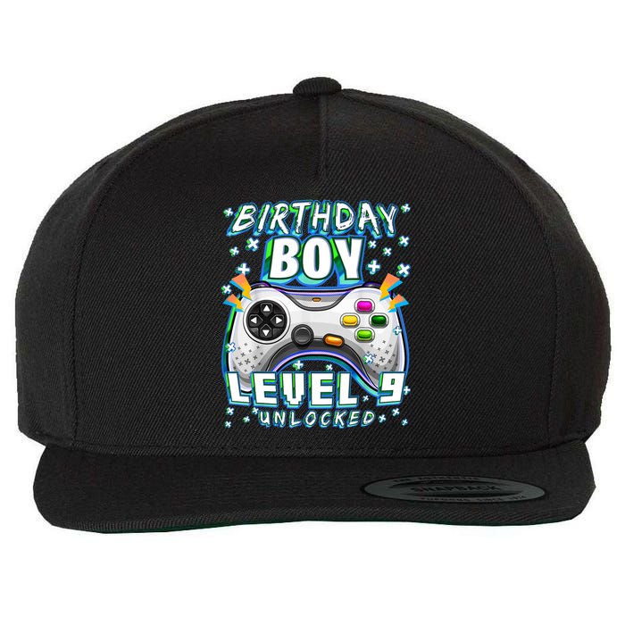 Level 9 Unlocked Video Game 9th Birthday Gamer Boys TShirt Wool Snapback Cap