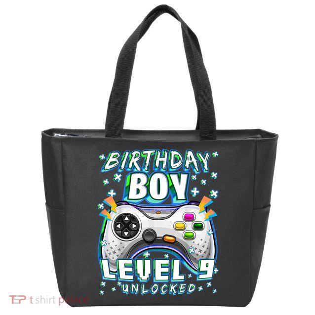 Level 9 Unlocked Video Game 9th Birthday Gamer Boys TShirt Zip Tote Bag