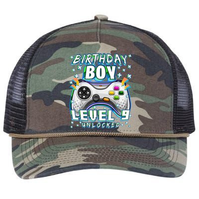 Level 9 Unlocked Video Game 9th Birthday Gamer Boys TShirt Retro Rope Trucker Hat Cap