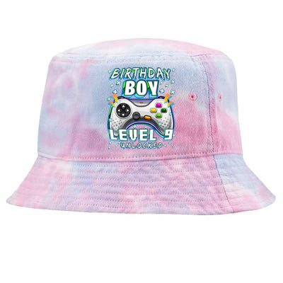 Level 9 Unlocked Video Game 9th Birthday Gamer Boys TShirt Tie-Dyed Bucket Hat