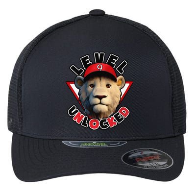 Level 9 unlocked 9 year old birthday lion born 2014 Flexfit Unipanel Trucker Cap