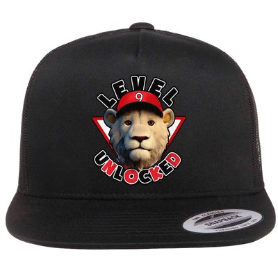 Level 9 unlocked 9 year old birthday lion born 2014 Flat Bill Trucker Hat