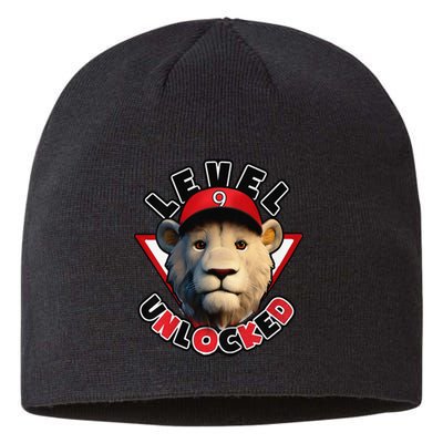 Level 9 unlocked 9 year old birthday lion born 2014 Sustainable Beanie