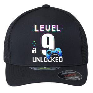 Level 9 Unlocked Video Game 9th Birthday Boy Gamer Flexfit Unipanel Trucker Cap