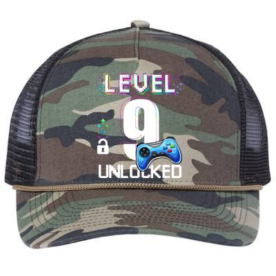 Level 9 Unlocked Video Game 9th Birthday Boy Gamer Retro Rope Trucker Hat Cap