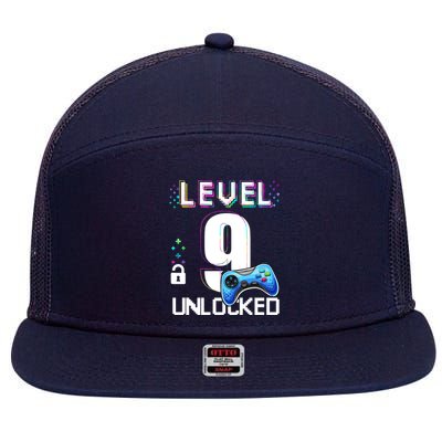 Level 9 Unlocked Video Game 9th Birthday Boy Gamer 7 Panel Mesh Trucker Snapback Hat