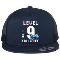 Level 9 Unlocked Video Game 9th Birthday Boy Gamer Flat Bill Trucker Hat