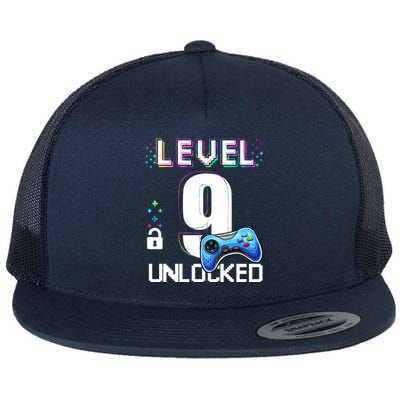 Level 9 Unlocked Video Game 9th Birthday Boy Gamer Flat Bill Trucker Hat